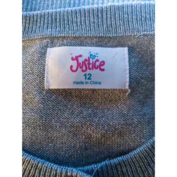 JUSTICE Flower Power Gray Glitter Sparkle Cardigan Sweater Sequins Size 12 - Picture 8 of 10